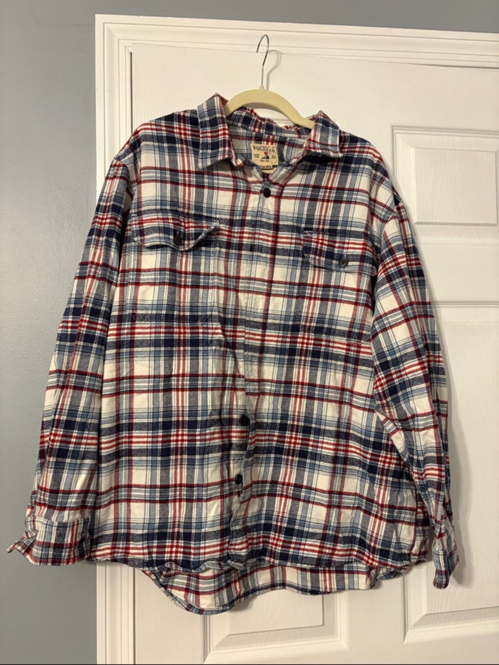 RedHead Men's Plaid Shirt Jacket in White, Red & Blue